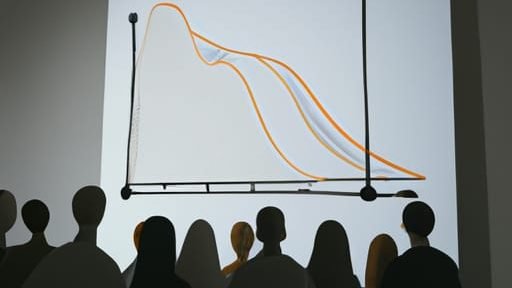 Silhouettes of an audience viewing a graph presentation projected on a wall.